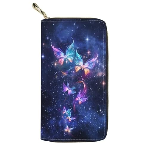 Belidome Leder Geldbörse Damen Mädchen Geldbörse Handtasche Münztasche, Galaxy Butterfly, Einheitsgröße von Belidome