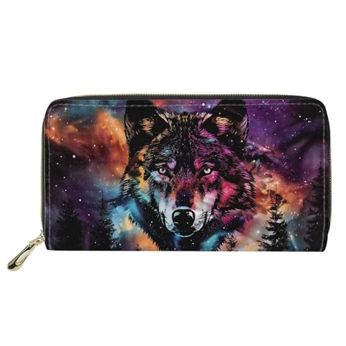 Belidome Leder Geldbörse Damen Mädchen Geldbörse Handtasche Münztasche, Galaxy Wolf, Einheitsgröße von Belidome