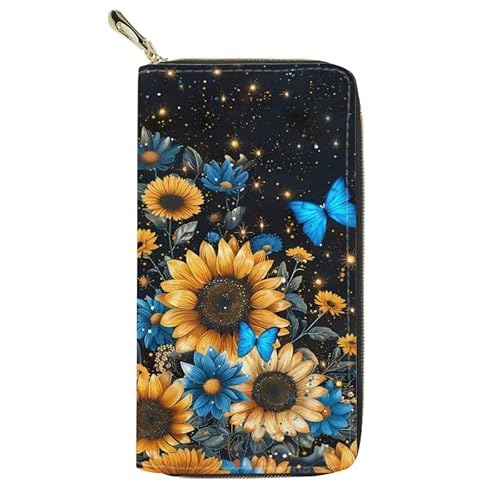 Belidome Leder Geldbörse Damen Mädchen Geldbörse Handtasche Münztasche, Schmetterling Sonnenblume, Einheitsgröße von Belidome