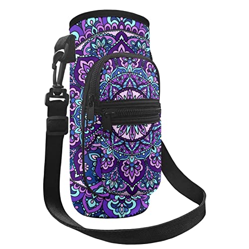 Belidome Lila Mandala Blumen Wasserflaschenhalter Tasche Tasche Schulter Hand Sling Flaschenträger für Damen Herren von Belidome