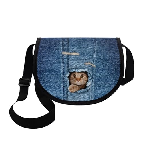 Belidome Mädchen Half Circle Schulhandtaschen & Schultertaschen, Cowboy-Katze von Belidome