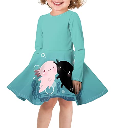 Belidome Mädchen Kleid Langarm Einteiler Party Kostüm A-Linie Kleider 3-16 Jahre Kinder, Axolotl Couple, 7-8 Jahre von Belidome