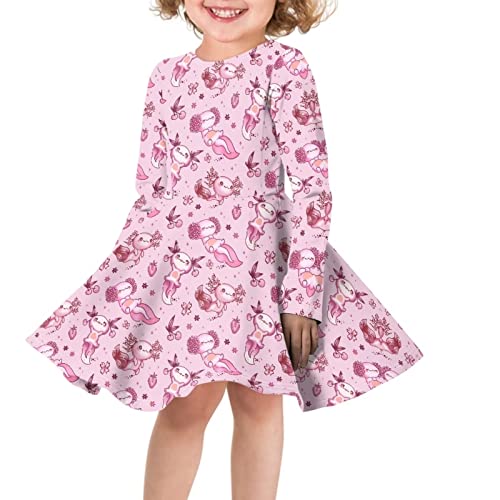 Belidome Mädchen Kleid Langarm Einteiler Party Kostüm A-Linie Kleider 3-16 Jahre Kinder, Axolotl Pink, 7-8 Jahre von Belidome