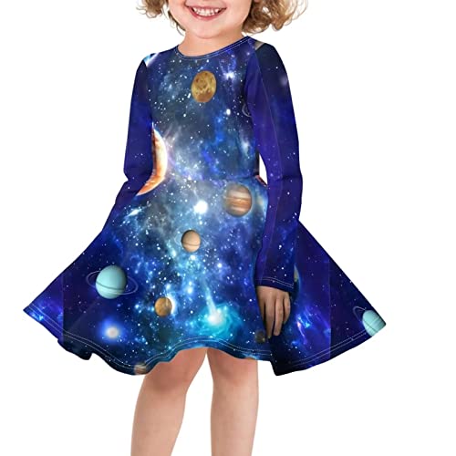 Belidome Mädchen Kleid Winter Langarm Einteiler Party Schule Kostüme, Planet Galaxy, 7-8 Jahre von Belidome