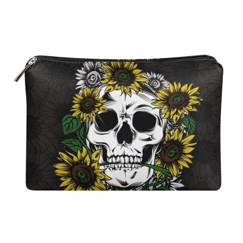 Belidome Make Up Geldbörse Reißverschluss Clutch Bag Handtasche, Halloween Schädel Sonnenblume, Einheitsgröße von Belidome