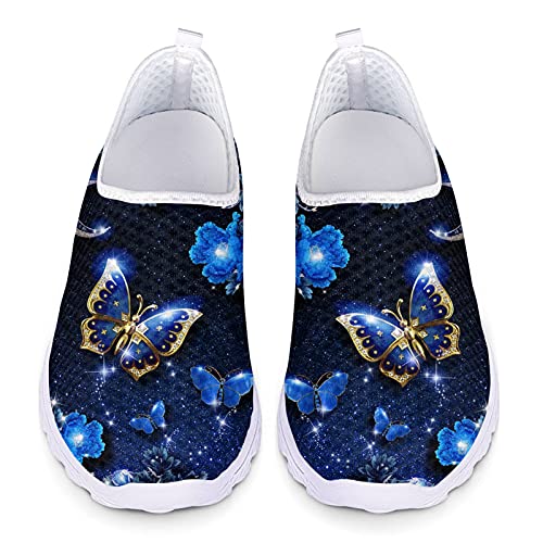 Belidome Blue Butterfly Damen Turnschuhe für Mädchen Mesh Slip on Turnschuhe für Sport Walk Gym rutschfest atmungsaktiv von Belidome