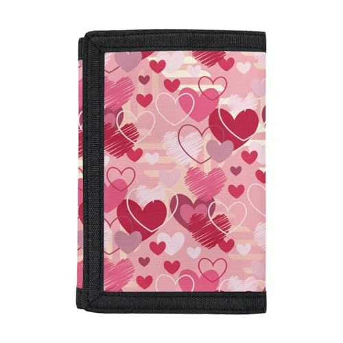 Belidome Moneybag Wallet Trifold Geldbörsen für Damen, Pink Love Heart von Belidome