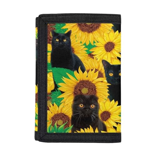 Belidome Moneybag Wallet Trifold Geldbörsen für Damen, Sonnenblumen-Katze von Belidome