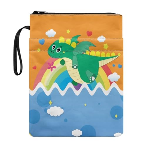 Belidome Niedliche Dinosaurier-Buchtasche für Jungen, Kinder, Teenager, mit Reißverschluss und Vordertaschen, tragbare Tasche, waschbar von Belidome