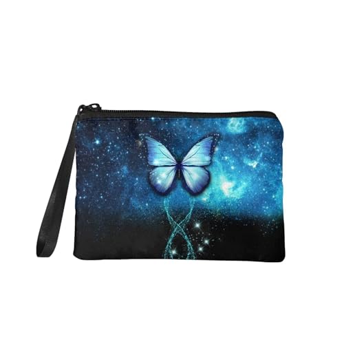 Belidome Niedliche Münztasche für Damen und Mädchen, Geldbörse mit Handgelenk, blau mit schmetterlingen, Einheitsgröße von Belidome