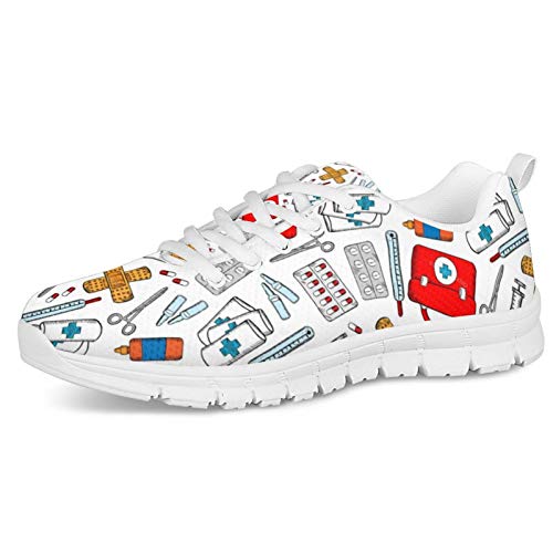 Belidome Nurse Tools Design Atmungsaktive Turnschuhe für Frauen Männer Mesh Walking Schuhe Flat 38EU von Belidome