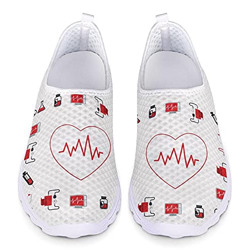 Belidome Nurse Tools EKG-Muster Slip on Trainer Frauen Männer Casual Mesh Schuhe Turnschuhe für Walk Running von Belidome