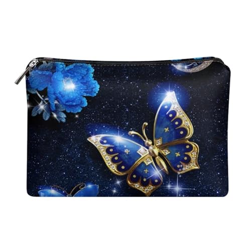 Belidome Reise-Make-up-Tasche, Kosmetik-Organizer für Damen, Blauer Schmetterling Blumen, Einheitsgröße von Belidome