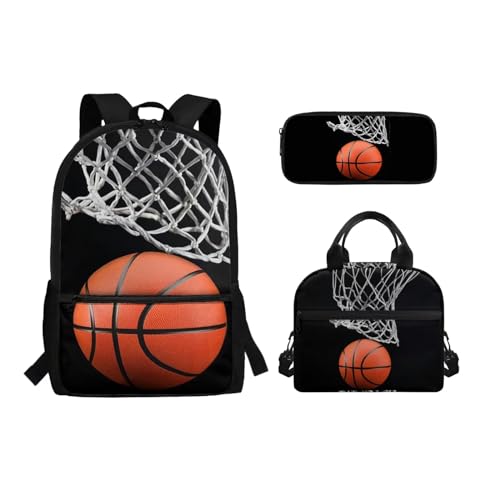 Belidome Rucksack Lunchtasche und Federmäppchen Set für Mädchen Jungen Schulbuchtasche für Kleinkinder, Kinder, Teenager, Basketball, Einheitsgröße, Schulranzen-Set von Belidome