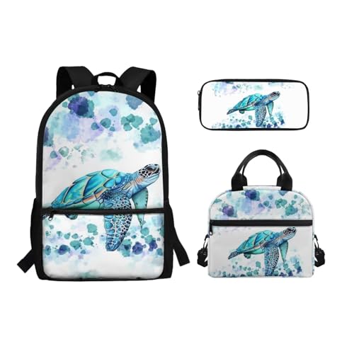 Belidome Rucksack Lunchtasche und Federmäppchen Set für Mädchen Jungen Schulbuchtasche für Kleinkinder, Kinder, Teenager, Meeresschildkröte, Einheitsgröße, Schulranzen-Set von Belidome