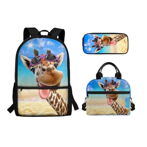 Belidome Rucksack Lunchtasche und Federmäppchen Set für Mädchen Jungen Schulbuchtasche für Kleinkinder, Kinder, Teenager, giraffe, Einheitsgröße, Schulranzen-Set von Belidome