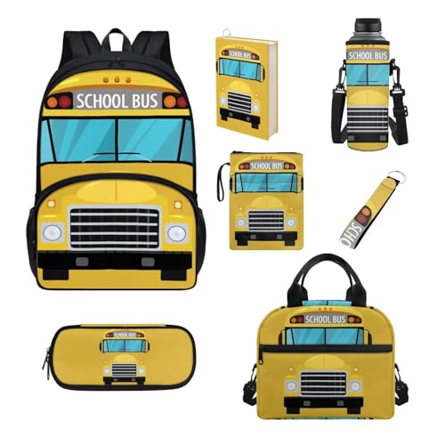 Belidome Rucksack-Set für Jungen und Mädchen, 7-teilig, Schultasche und Lunchtasche für Grundschule, große Kapazität, Schulbus, Einheitsgröße, Schulranzen-Set von Belidome