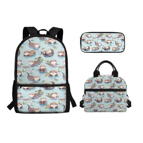 Belidome Rucksack-Set für Mittelschule, Mädchen, Jungen, 3-in-1, Büchertasche und Lunchtasche, Federmäppchen, Tagesrucksack, Rucksack, otter, Einheitsgröße, Schulranzen-Set von Belidome