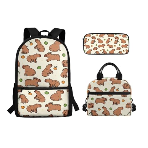 Belidome Rucksack-Set für Mittelschule, Mädchen, Jungen, 3-in-1 Büchertasche und Lunchtasche, Federmäppchen, Tagesrucksack, Rucksack, Capybara, Einheitsgröße, Schulranzen-Set von Belidome