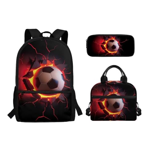 Belidome Rucksack-Set für Mittelschule, Mädchen, Jungen, 3-in-1 Büchertasche und Lunchtasche, Federmäppchen, Tagesrucksack, Rucksack, Fire Soccer, Einheitsgröße, Schulranzen-Set von Belidome