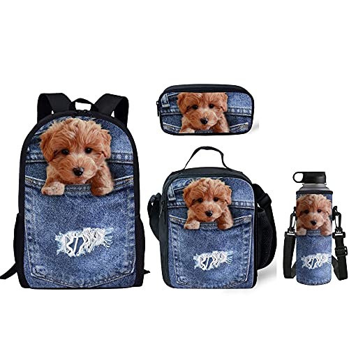 Belidome Schulrucksack-Set Federmäppchen Lunchtasche Flaschenhalter für Kinder Jungen Mädchen, 4 Stück, Teddy, Einheitsgröße von Belidome