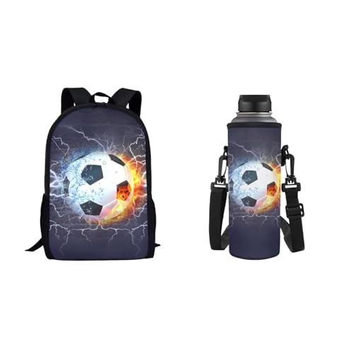 Belidome Schulrucksack-Set für Kinder, mit Flaschenhalter, Tasche für Jungen und Mädchen, groß, leicht, Soccer Fire, Einheitsgröße von Belidome