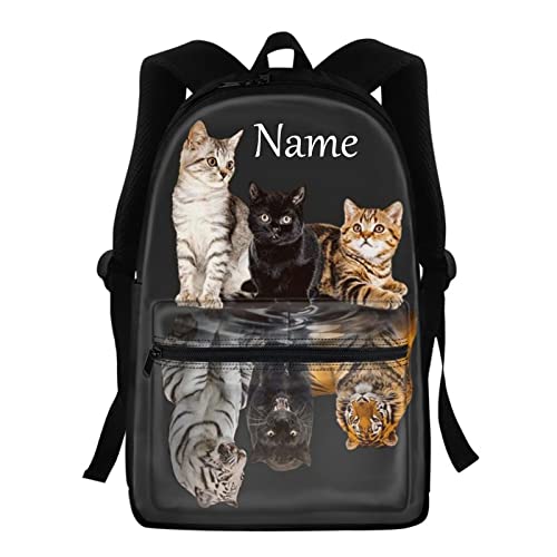 Belidome Schulrucksack für Kinder, mit Vordertasche, Büchertasche, Schulterrucksack, Katze Tiger mit Namen, Einheitsgröße von Belidome