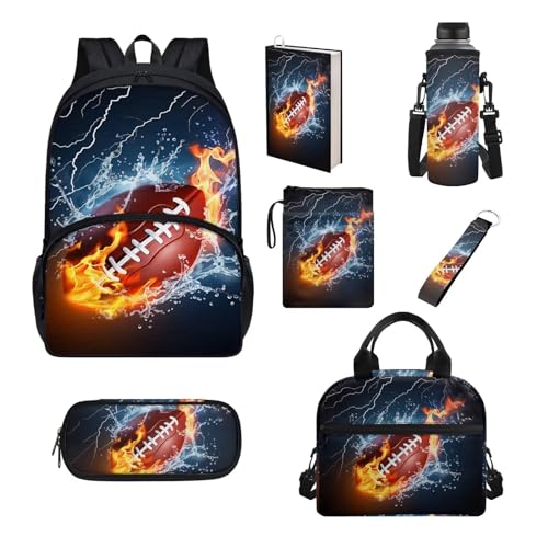 Belidome Schultaschen-Set für Mädchen und Jungen, mit Lunchbox und Wasserflaschentasche, Tasche, Schlüsselanhänger, 7-teilig, fußball, Einheitsgröße, Schulranzen-Set von Belidome