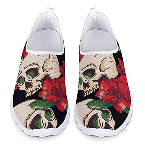 Belidome Skull Floral Herren Turnschuhe Schlüpfen Sie in Flache Turnschuhe Weiche, atmungsaktive Schuhe für Frauen, die Sport Treiben von Belidome