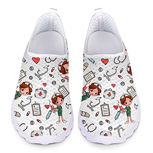 Belidome Slip on Trainer Frauen Männer, niedlichen Cartoon Krankenschwester Design, atmungsaktive Comfort Mesh Sneakers Schuhe von Belidome