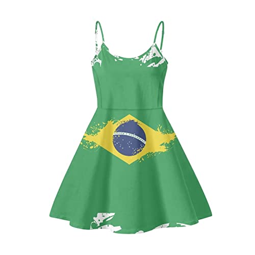 Belidome Spaghetti-Trägerkleider für Damen, Sommer, lässig, Reisekleid, XS-4XL, Flagge Brasiliens, X-Large von Belidome