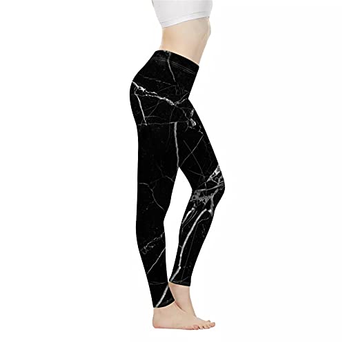 Belidome Stilvolle Damen-Leggings, hohe Taille, Hose für Workout, Yoga, Joggen, Sport, weicher Stretch, XS-3XL, Schwarzer Marmor, L von Belidome