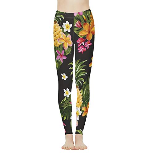 Belidome Stretch-Leggings für Damen, Yogahose für Joggen, Sport, hohe Taille, weich, langlebig, Größe XS-3XL, Ananasblätter, M von Belidome