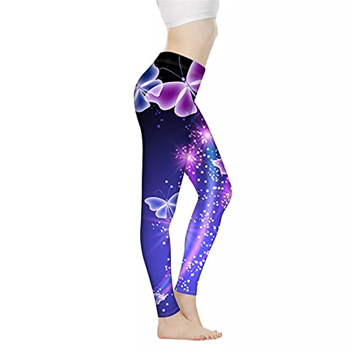 Belidome Stretch-Leggings für Damen, Yogahose für Joggen, Sport, hohe Taille, weich, langlebig, Größe XS-3XL, Lila Schmetterling 2, S von Belidome