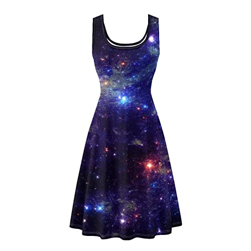 Belidome Tank Top Kleid Damen Sommerkleid Übergröße XS-4XL Sommer Strandkleidung Ärmellose Taschen, Galaxy, L von Belidome