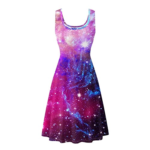 Belidome Tank Top Kleid Damen Sommerkleid Übergröße XS-4XL Sommer Strandkleidung Ärmellose Taschen, Lila Galaxy, Medium von Belidome