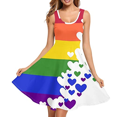 Belidome Tankkleid für Damen, ärmellos, Sommer, Übergröße, XS-4XL, lockeres Midi-Sommerkleid, Bunte Regenbogenfarben, L von Belidome