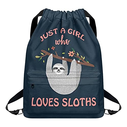 Belidome Tasche mit Kordelzug, strapazierfähig, Schulrucksack, Büchertasche, Schulterrucksack, Just A Girl Who Loves Faultier, Einheitsgröße von Belidome