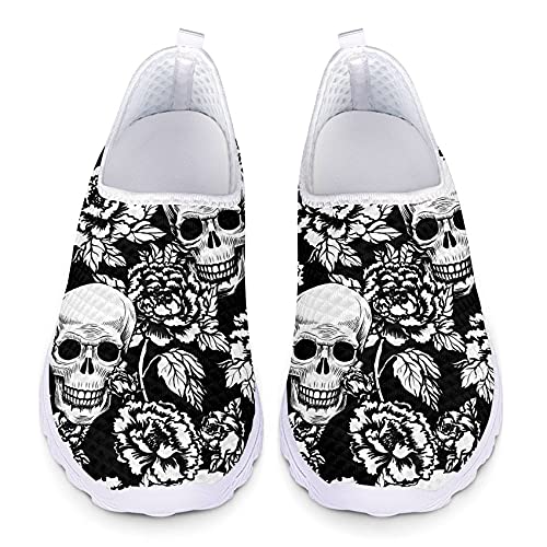 Belidome Totenkopf Mesh Sneakers für Walk Sports Slip On Trainer rutschfest Weich Atmungsaktiv von Belidome