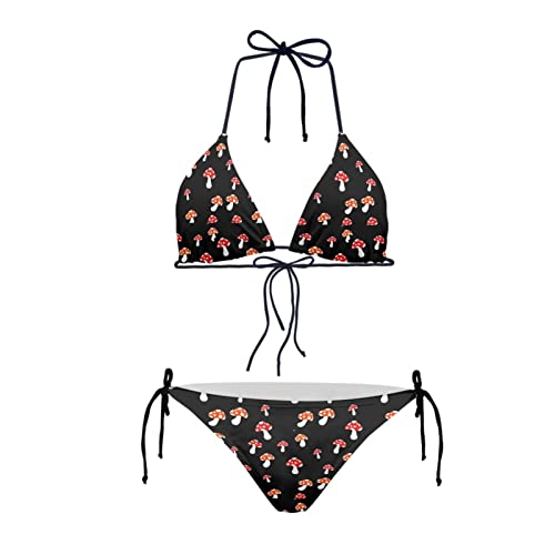 Belidome Triangel-Bikini-Sets für Frauen Neckholder String Tie Bademode Badeanzug Strand Reise Party, Roter Pilz, M von Belidome