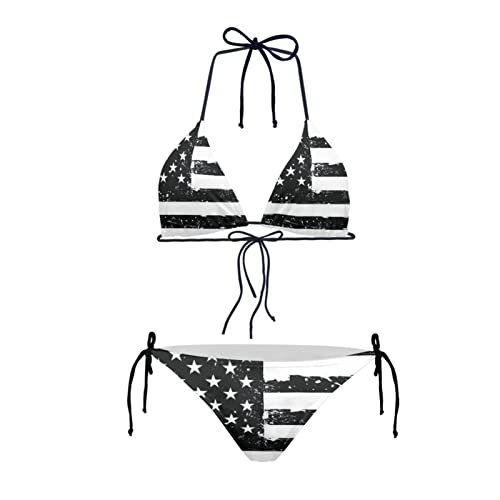 Belidome Triangel-Bikini-Sets für Frauen Neckholder String Tie Bademode Badeanzug Strand Reise Party, usa-flagge, S von Belidome