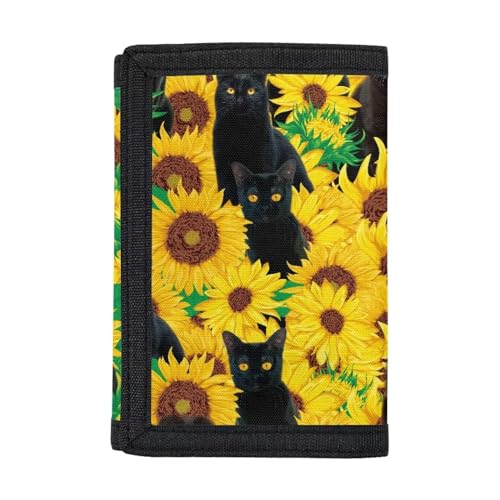 Belidome Trifold Geldbörse für Frauen Geldbörse Clutch Bag, Sonnenblumen-Katze von Belidome