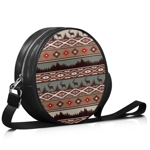 Belidome Umhängetasche Damen Leder Circle Crossbody Tasche Handy Geldbörse Handtaschen für Damen, Tribal Muster, Einheitsgröße von Belidome