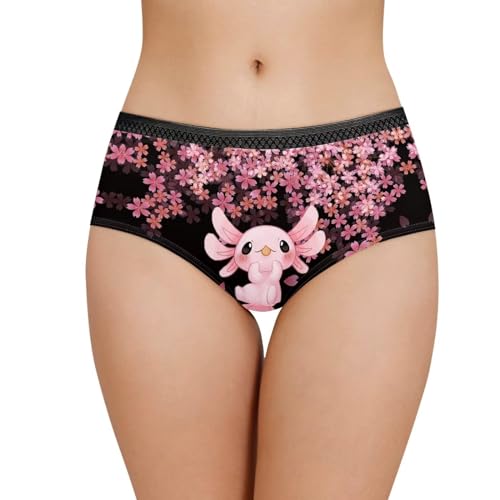 Belidome Unterwäsche Damen Slip Unterhose mit schwarzer Taille weicher Komfort, Cherry Blossom Axolotl, 36 von Belidome