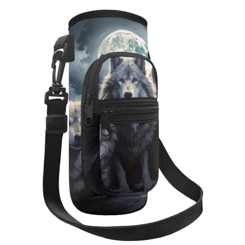 Belidome Wasserflaschenhalter Tasche mit Gurttaschen für Kinder und Jungen, Mond und Wolf, Einheitsgröße von Belidome