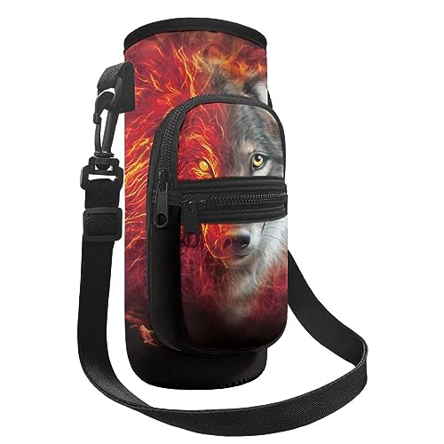 Belidome Wolf Fire Kinder Wasserflaschenhalter mit Riementaschen für Mädchen Jungen Schule Flasche Tragetasche Handtasche von Belidome