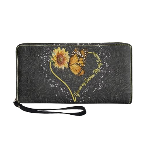 Belidome Wristlet Tasche Frauen Brieftasche Geldbörse Leder Clutch Karte Handtasche, Sonnenblumen-Schmetterling, Einheitsgröße von Belidome