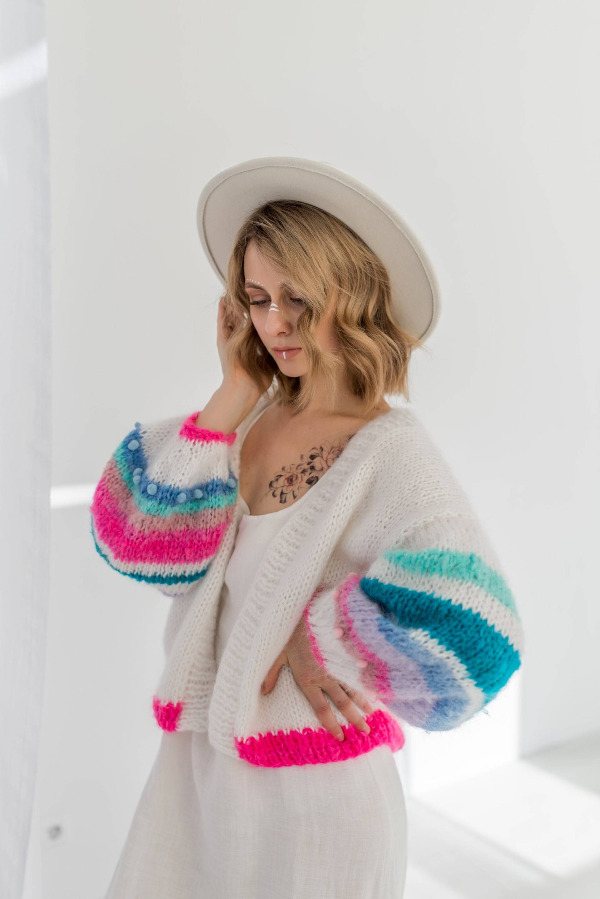 Handgestrickter Mohair Pullover, Ballonärmel, Made in Ukraine, Damen Strick Cardigan, Hippie Strickjacke, Boho Strickpullover, Handgestrickte Frau von BelieveInDreamsStore