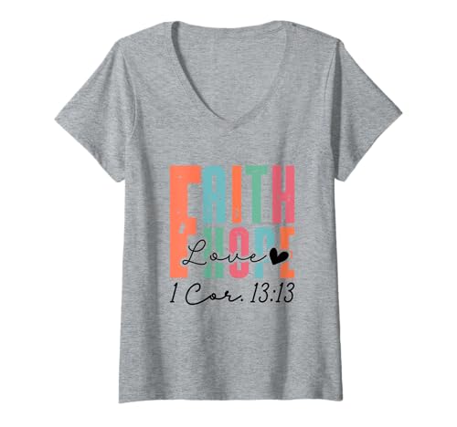 Damen Faith Hope Love Christian Scripture Vers T-Shirt mit V-Ausschnitt Damen Faith Hope Love Christian Scripture Vers T-Shirt mit V-Ausschnitt von Believer's Threads