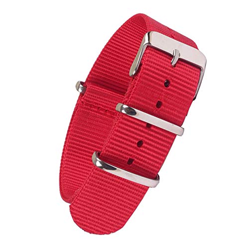 18mm 20mm 22mm Solid Color Armband Nylon NATO-Uhrenarmband-Armbanduhr-Band-Edelstahl-Wölbung, rot, 20mm von Believewang